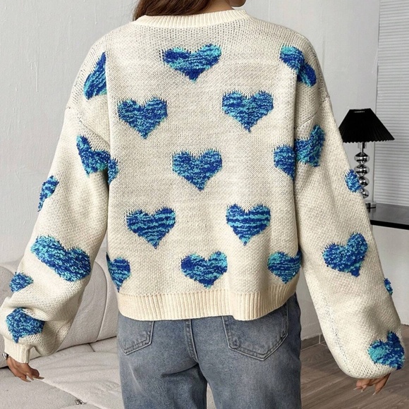 06 Cozy Hearts Print Oversized Knit Sweater Top - Picture 11 of 14